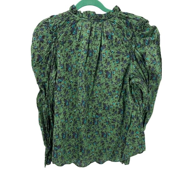 Free People Green/Blue Floral Print Blouse Womens Size M 100% Cotton With Smocke - Picture 4 of 10